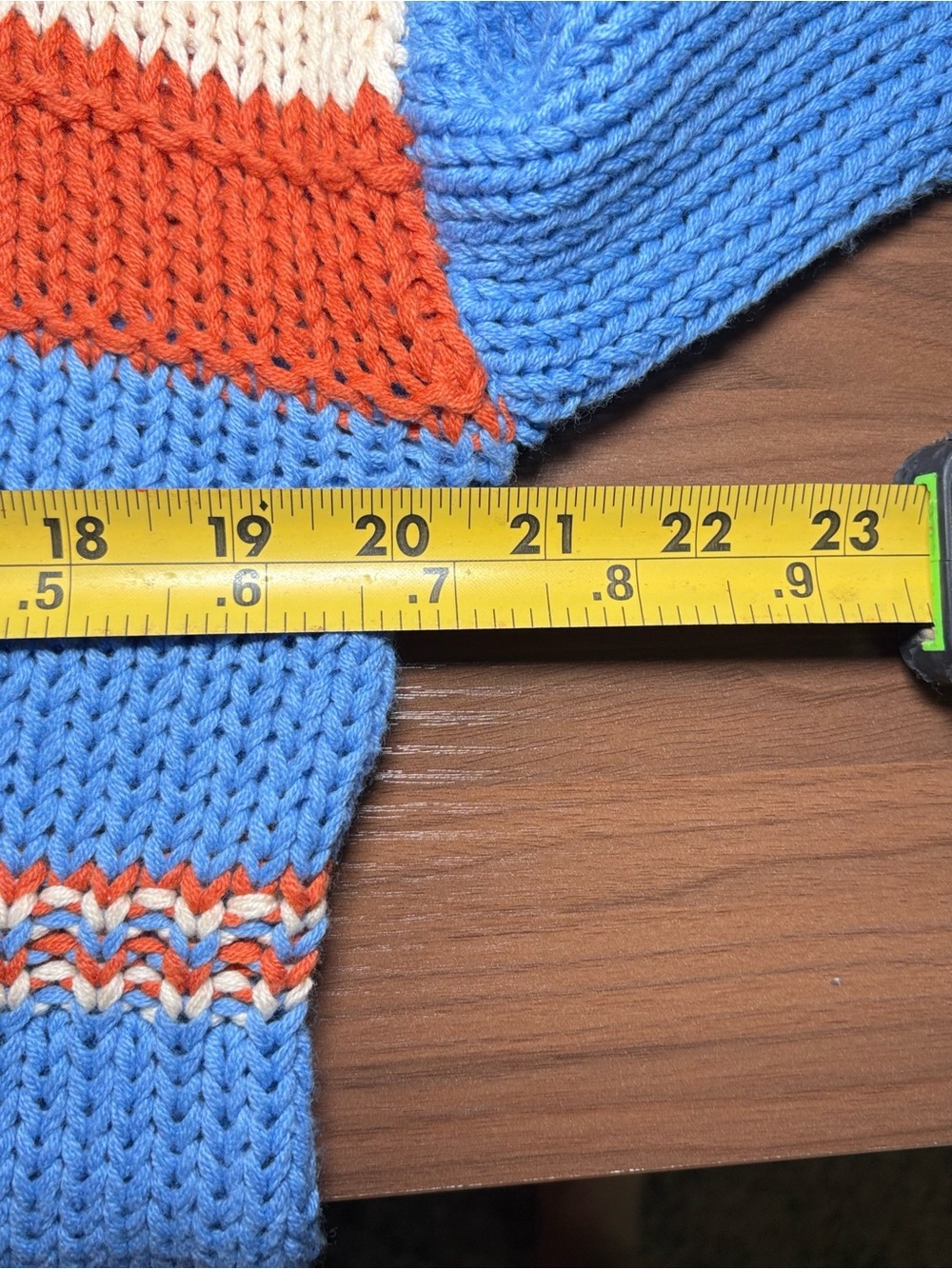 Colorblock Striped Chunky Knit Sweater | Blue Cream Rust V-Neck Boho Cozy - Picture 9 of 10